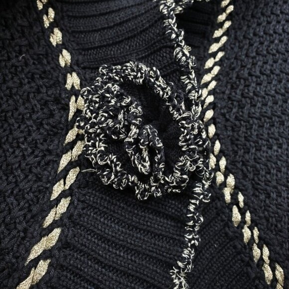 Ruby Rd Womens Black Rosette Knit Cardigan Sweater Size M NWT - Picture 6 of 7